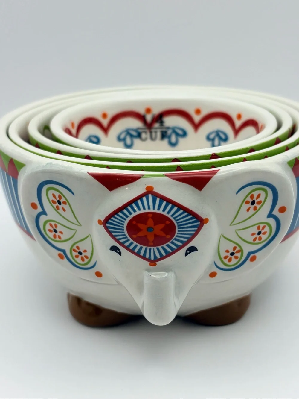 Pier 1 Imports Elephant Nesting Measuring Bowl Set Hand Painted Dolomite 4 Pc